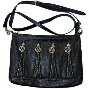 Tory Burch Crossbody Leather Bag Black Gold Logos Zipper Limited Edition